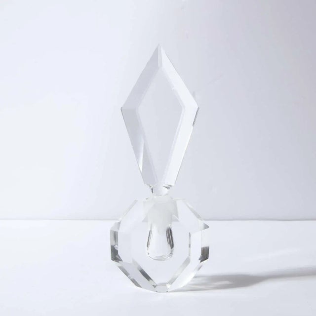 Hollywood Regency 1940s Hollywood Regency Faceted Translucent Crystal Perfume Bottle For Sale - Image 3 of 10