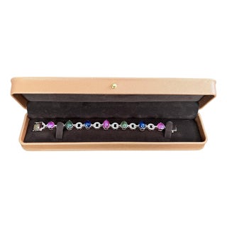 Bochic "Capri" Vintage Ruby & Multi Color Sapphire Bracelet Set In 18K Gold & Silver For Sale