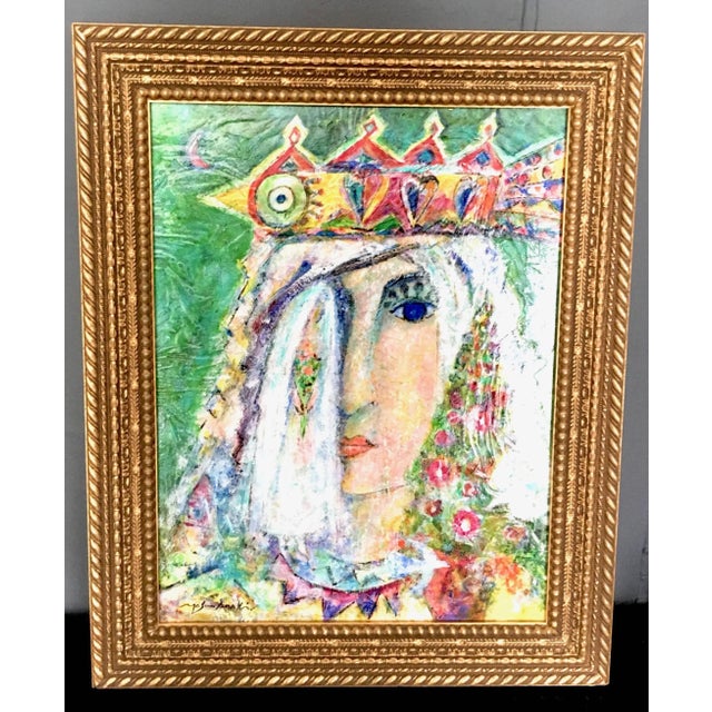 Painting of a Queen in brilliant jewel tone colors - framed in an impressive gilt surround.