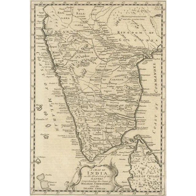 Mid 18th Century Antique Map of Southern India and Most of Ceylon, 1744 For Sale - Image 5 of 5