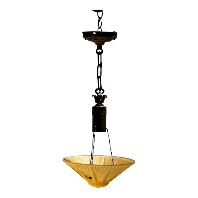 Vintage Deco Shade With Vintage Chase Lighting Hanging Fixture For Sale
