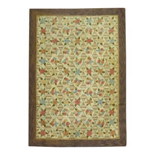 Rustic Color Floral Motif American Hooked Room Size Rug, Mid-20th Century For Sale