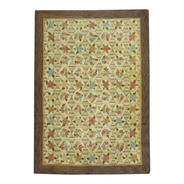 Rustic Color Floral Motif American Hooked Room Size Rug, Mid-20th Century For Sale
