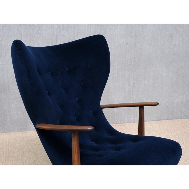 Wood Pragh Armchair in Navy Pierre Frey Velvet from Madsen & Schübel, Denmark, 1950s For Sale - Image 7 of 15