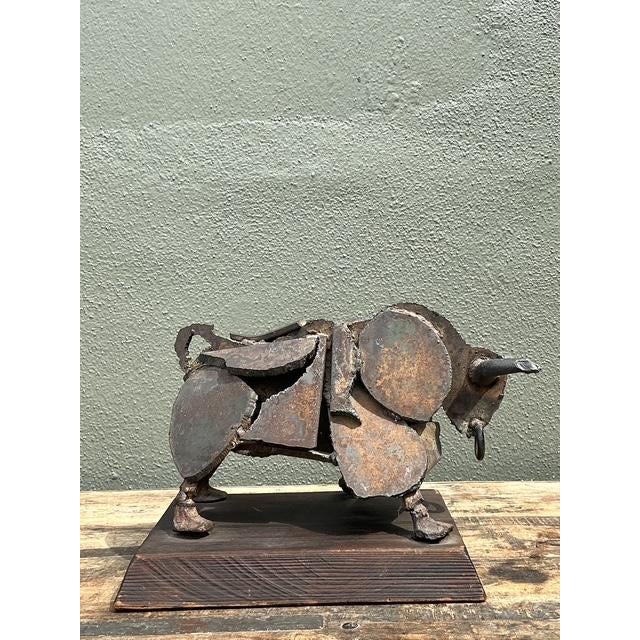 Late 20th Century Vintage 1971 Brutalist Torch Cut Steel Bull For Sale - Image 5 of 12