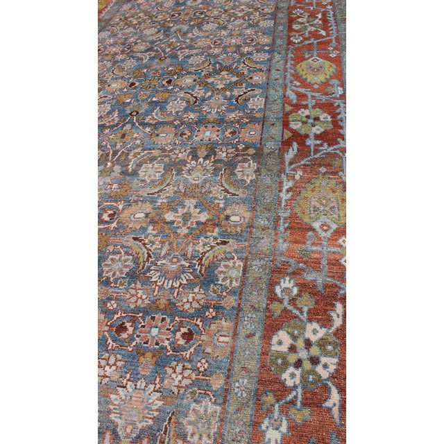 Antique Persian Malayer Gallery Runner With Allover Floral Motifs in Faded Blue For Sale In Atlanta - Image 6 of 12
