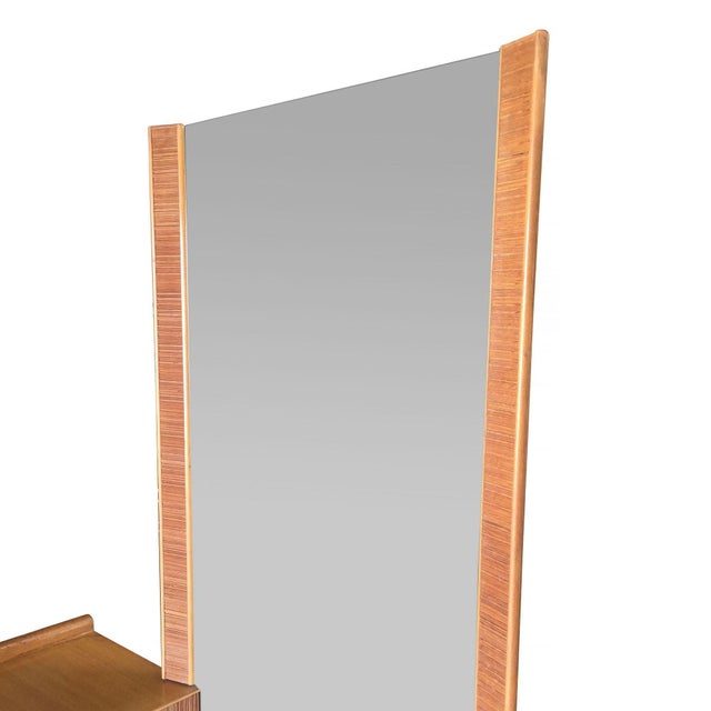 Wood 1940s Mid-Century Combed Wood Vanity W/ Stool by Paul Frankl for Brown Saltman, Attributed For Sale - Image 7 of 10