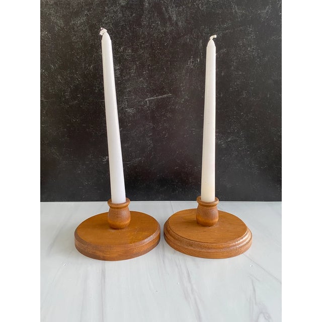 farmhouse wooden candleholder set | pair of wooden candleholders | short candlestick holders Vintage wooden candlestick...