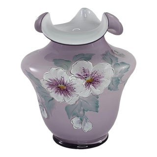 2001 Fenton Museum Collection Lilac Overlay Hand Painted Vase For Sale