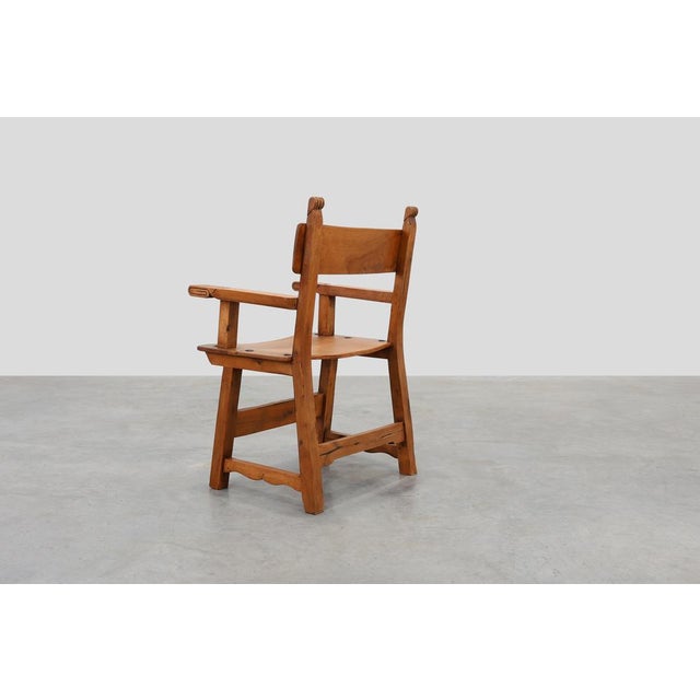 Rustic Carved Oak Iberian Side Chair, Spain, 1900 For Sale - Image 10 of 15