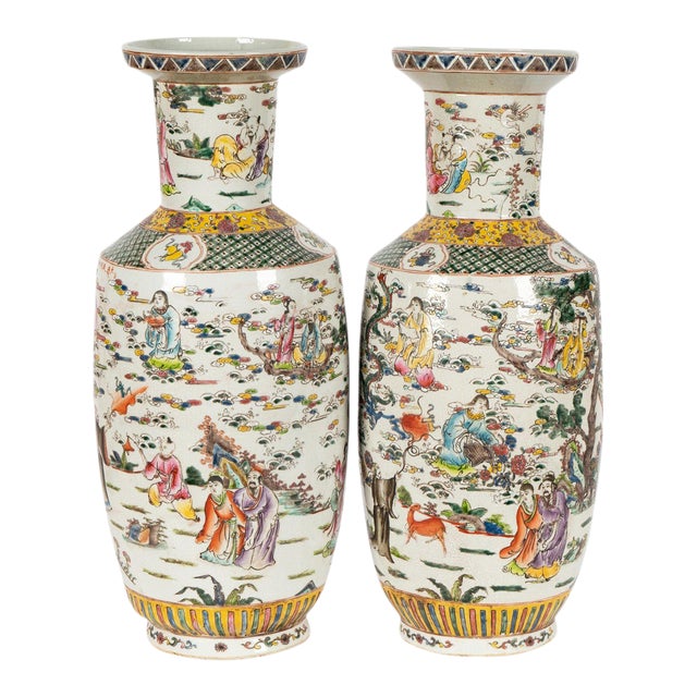 Pair of Chinese Famille Verte Vases, 1900's For Sale