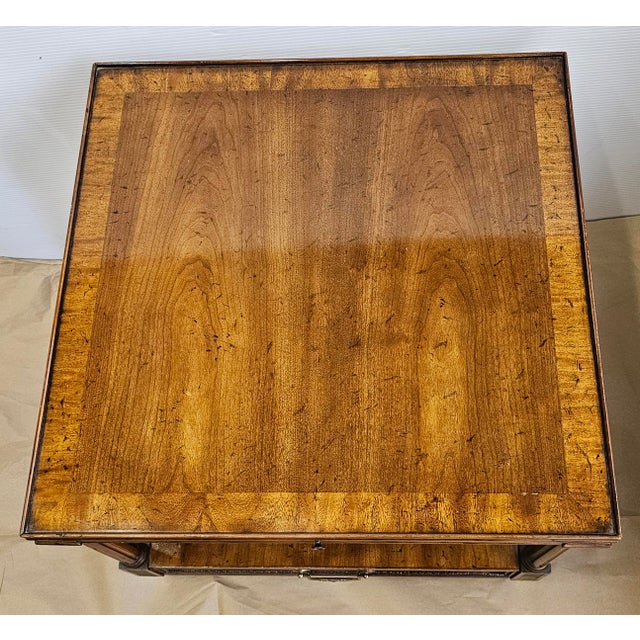 Mid 20th Century Heritage Mid Century Regency Mahogany Cross-BandedSingle Drawer Side Table With Pull Out Tray For Sale - Image 5 of 12