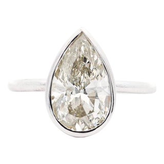 3.09 Carat Diamond Pear-Cut Bezel Set White Gold Solitaire Engagement Ring, Size 6.25 For Sale