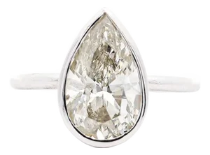 3.09 Carat Diamond Pear-Cut Bezel Set White Gold Solitaire Engagement Ring, Size 6.25