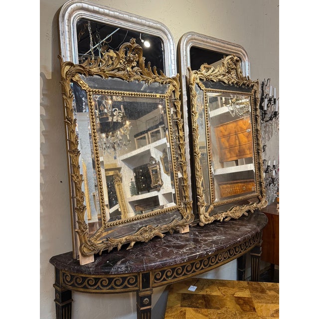 Wood Companion Pair of 19th C. French Giltwood Cushion Mirrors For Sale - Image 7 of 8