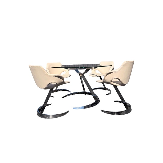 Mid-Century Modern Space Age Cantilever Dining Set in Chrome and Clear Glass attributed to Boris Tabacoff, France, 1970s, Set of 5 For Sale - Image 16 of 16