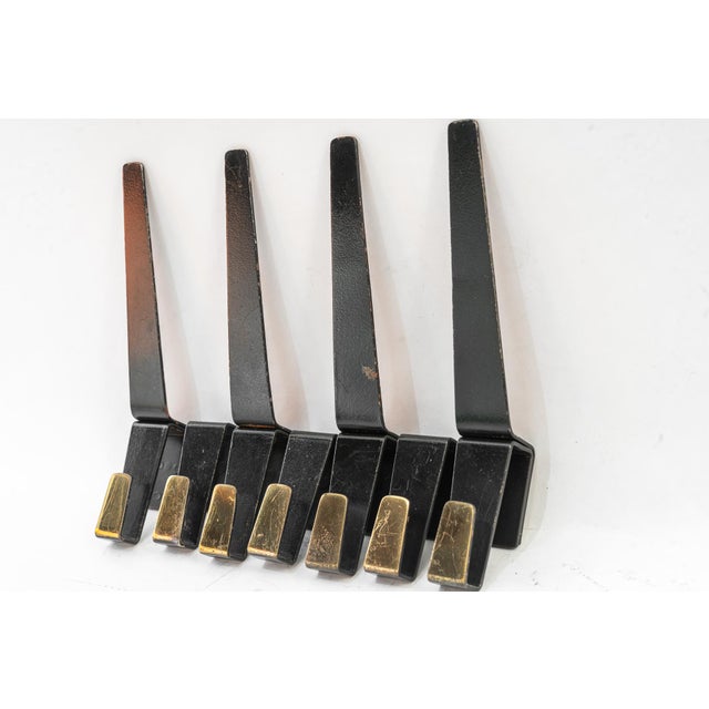 Black and Brass Wall Hooks, Vienna, Austria, 1960s, Set of 7 For Sale - Image 6 of 10
