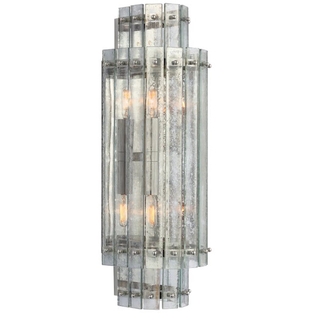 Traditional Carrier & Company for Visual Comfort Signature Cadence Large Tiered Sconce in Polished Nickel with Antique Mirror For Sale - Image 3 of 3