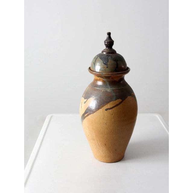 Tan Vintage Studio Pottery Vase For Sale - Image 8 of 13