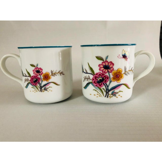 Vintage Floral Design Porcelain Coffee & Tea Mugs S/2 For Sale - Image 4 of 4
