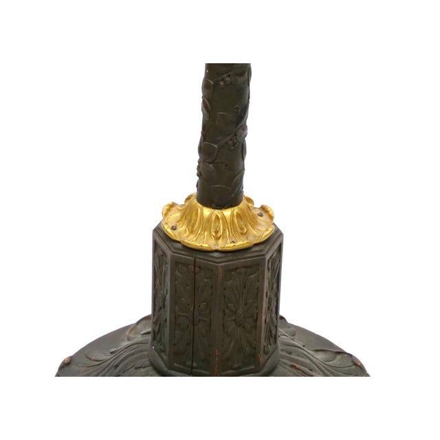 Neoclassical Late 19th Century Gilt-Bronze & Carved Wood Floor Lamp For Sale - Image 3 of 13