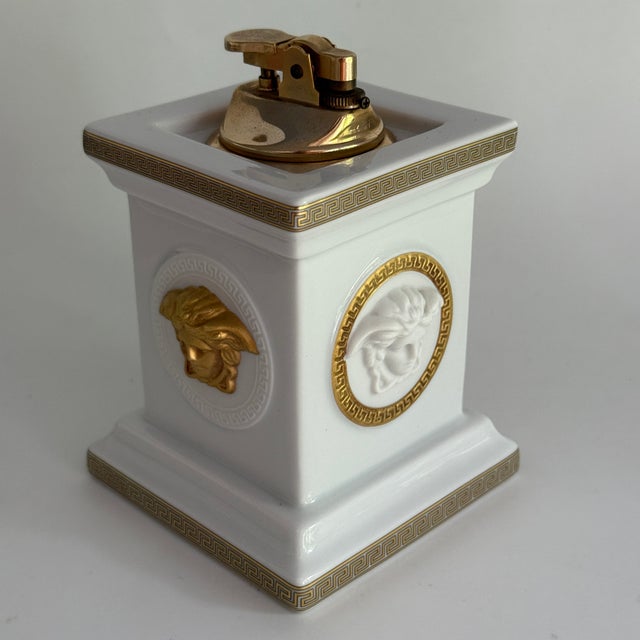 White and Gold Table Lighter Gorgona by Versace for Rosenthal, 1990s For Sale - Image 6 of 12
