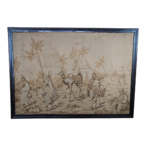 Large Late 20th Century Moorish Moroccan Figural Camel Landscape Textile Tapestry