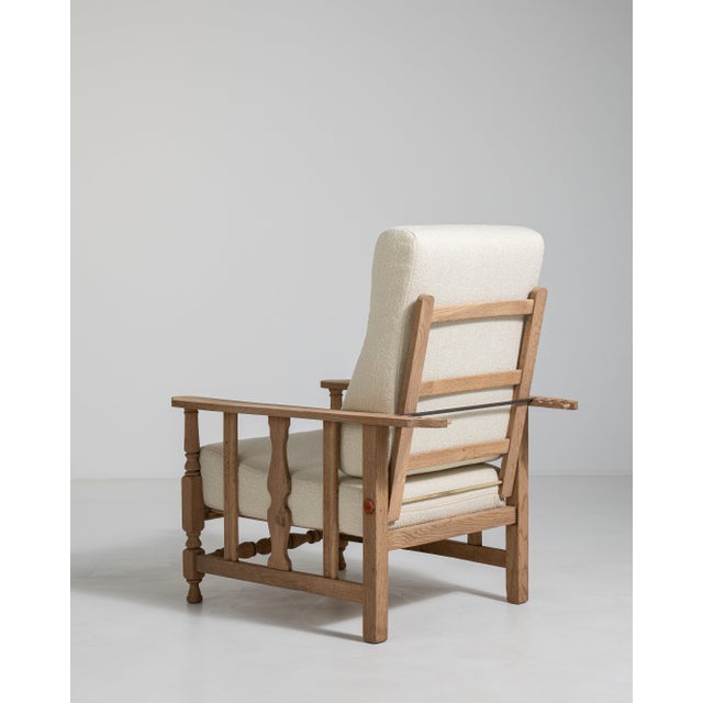 French Oak Reclining Armchair with Bouclé Upholstery, Antique, France, Circa 1940 For Sale - Image 12 of 16