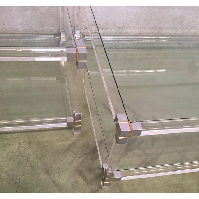 Midcentury Square Lucite Coffee Table With Chromed Metal Details For Sale - Image 9 of 13