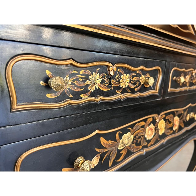 Chippendale Style Slant Top Desk in Black Lacquered Wood, circa 1900 For Sale - Image 14 of 18