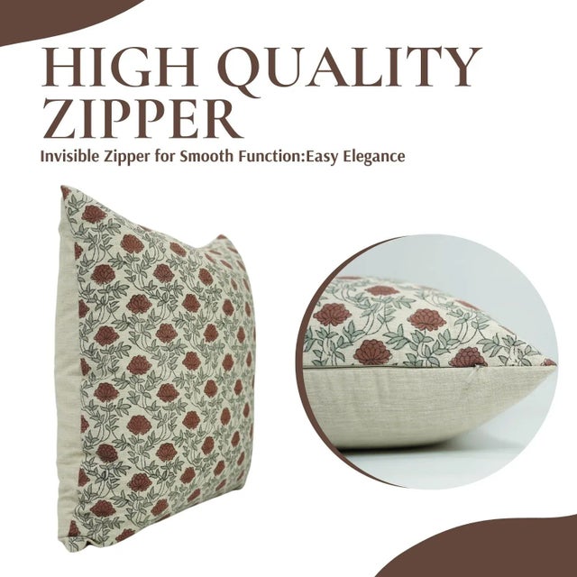 Contemporary Fabdivine Block Khubsurat Print Linen Blend Cushion Cover – 22x22 For Sale - Image 3 of 5