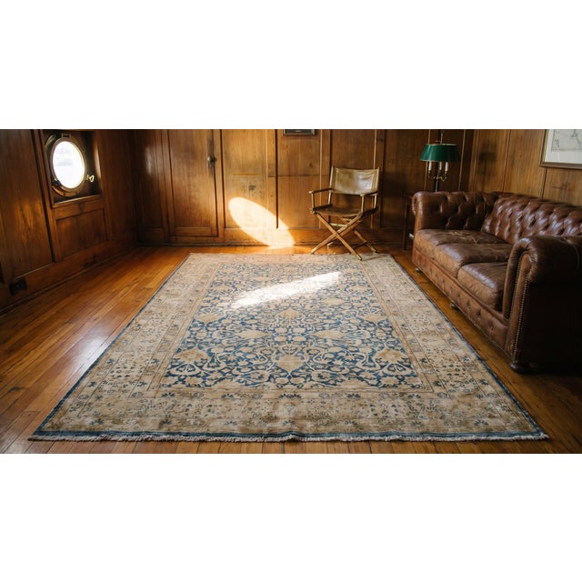 Decorative Cream and Light Blue Color Antique Allover Floral Pattern Tabriz Rug For Sale - Image 9 of 10