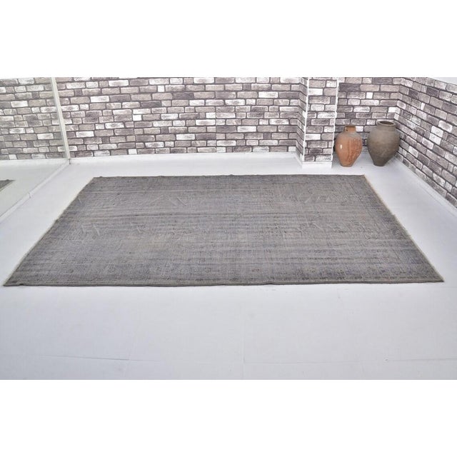 Wood Vintage Distressed Turkish Oushak Rug in Slate Gray, Ash & Muted Indigo For Sale - Image 7 of 10