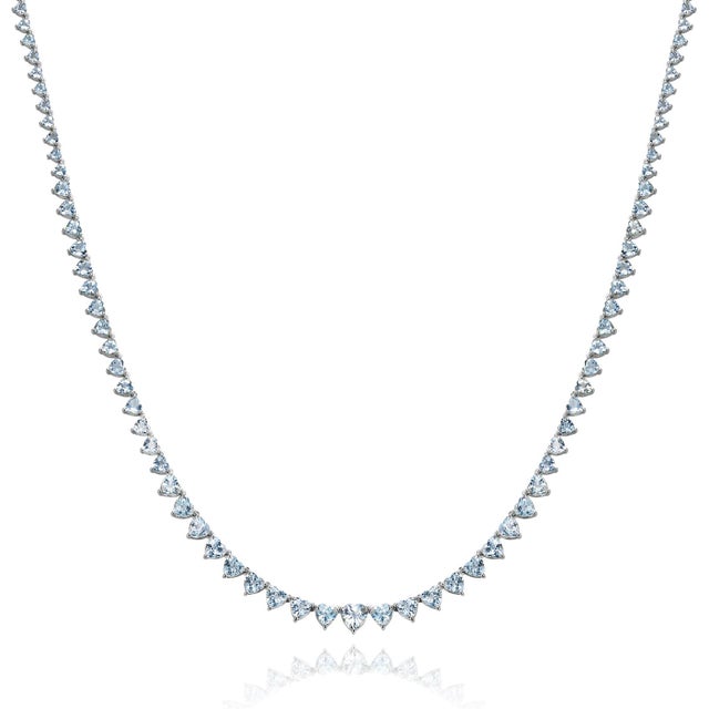 Not Yet Made - Made To Order Nina Zhou 20.40ct Heart Aquamarine Riviera Graduated Tennis Necklace in 14k White Gold For Sale - Image 5 of 7