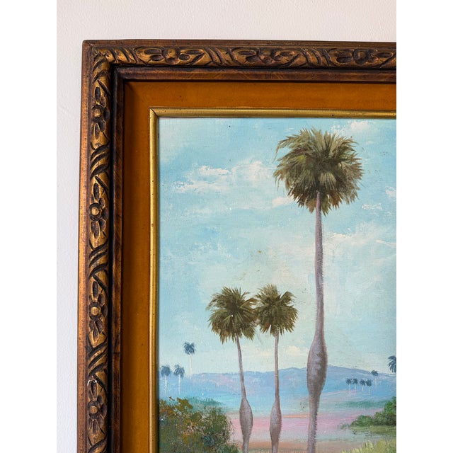 1970s 1970’s Julio Carballosa (Cuban–American, 1919–2012) Tropical Palm Landscape Oil on Canvas Painting, Framed For Sale - Image 5 of 12