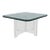 Contemporary Modern X Shaped Base Lucite and Glass Rounded Square Coffee Table For Sale