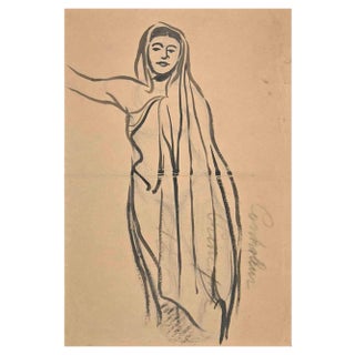 Jean Delpech, Woman, Original Watercolour, Mid-20th Century For Sale