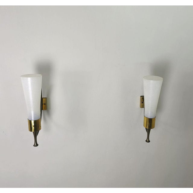 1950s Wall Lamps in Brass and Glass, 1950s, Set of 3 For Sale - Image 5 of 14