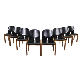 Model 121 Chairs in Black Leather by Tobia & Afra Scarpa for Cassina, 1970s, Set of 8 For Sale