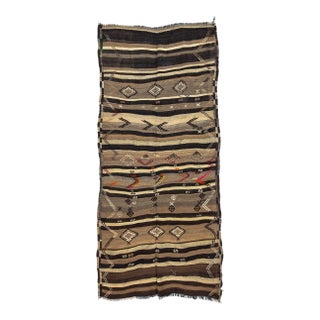 Vintage Turkish Brown Kilim Rug-4'7'x10'4" For Sale