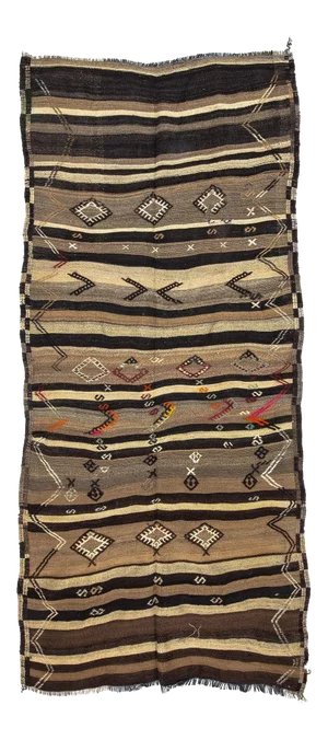 Vintage Turkish Brown Kilim Rug-4'7'x10'4"