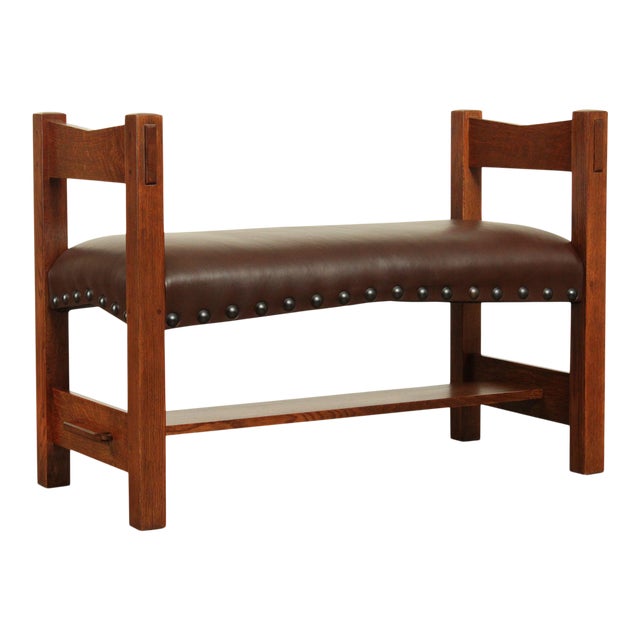 Stickley Mission Collection Oak Leather Seat Bench Chairish