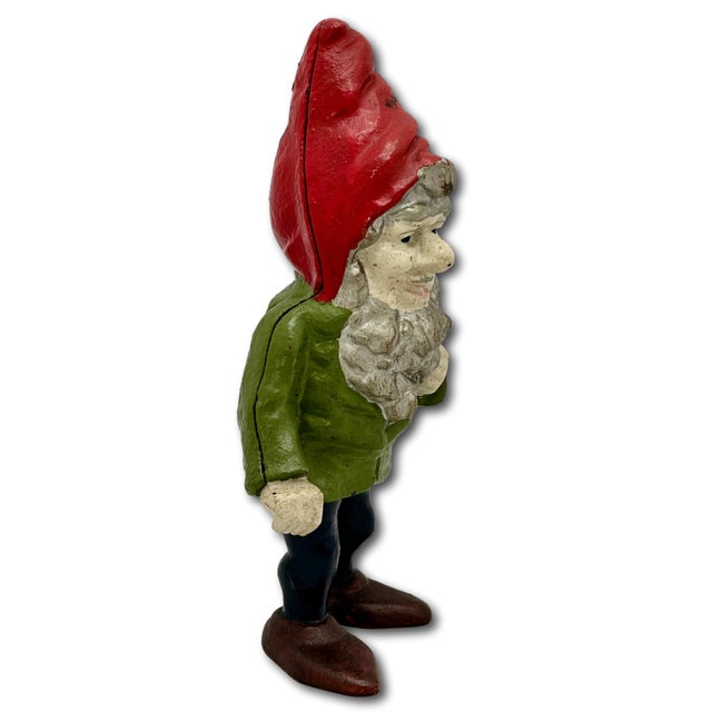 Figurative Hard to Find Unusual Model Antique American Cast Iron Figurative Standing Gnome Doorstop - Circa 1920s For Sale - Image 3 of 18