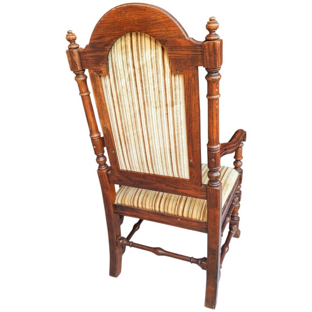 Late 19th Century Vintage Carved Oak Armchair & Matching Ottoman Set For Sale - Image 5 of 12