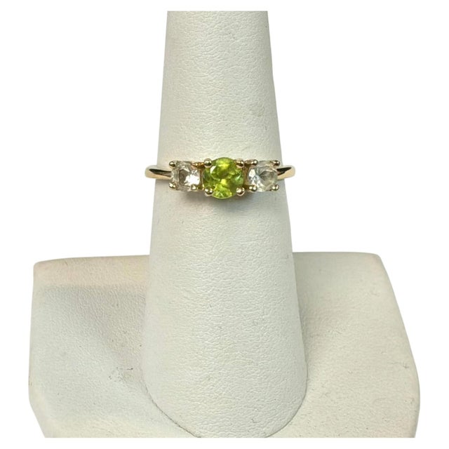 14k Yellow Gold Peridot, and Cubic Zirconia Cocktail Ring | Chairish