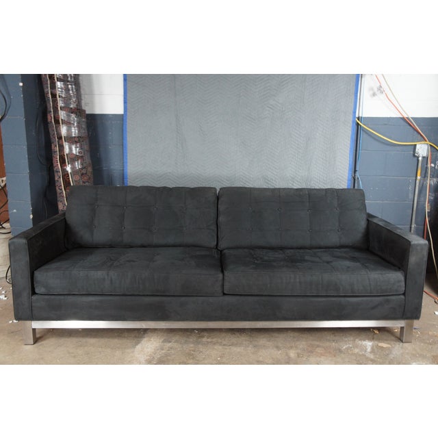 Ethan Allen Ethan Allen Melrose Collection Track Arm Tufted Black Suede Modern Sofa Couch For Sale - Image 4 of 12
