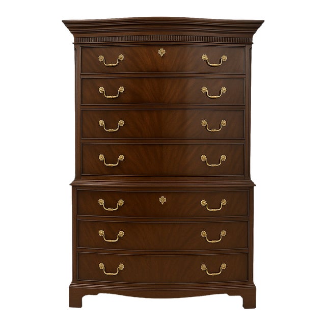 Drexel Heritage Unusual Vintage 18th Century Burled Mahogany Traditional Chest For Sale