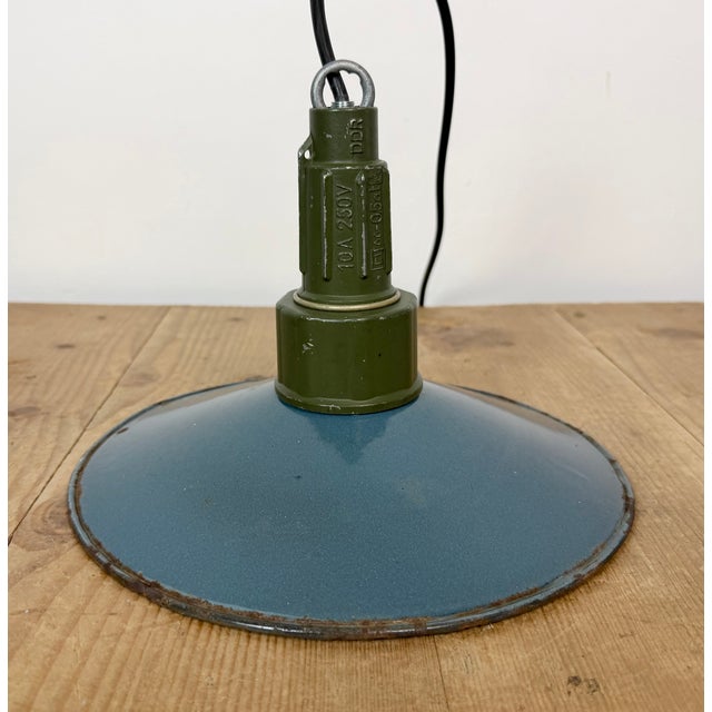 Industrial Blue Enamel Military Pendant Lamp with Cast Aluminium Top, 1960s For Sale - Image 16 of 18