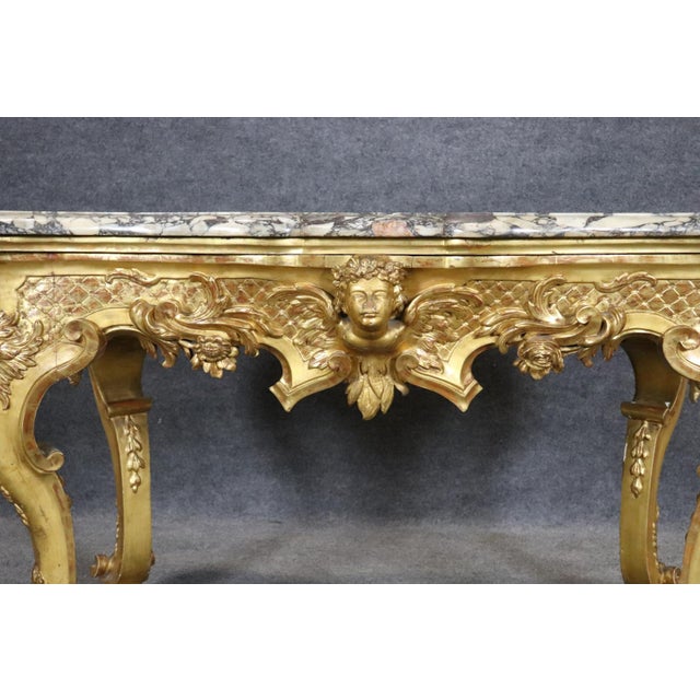 French Louis XV Giltwood Marble Top Center Table C.1880s Era For Sale - Image 4 of 14
