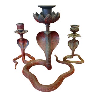 1960s Brass Cobra Candleholders- Set of 3 For Sale